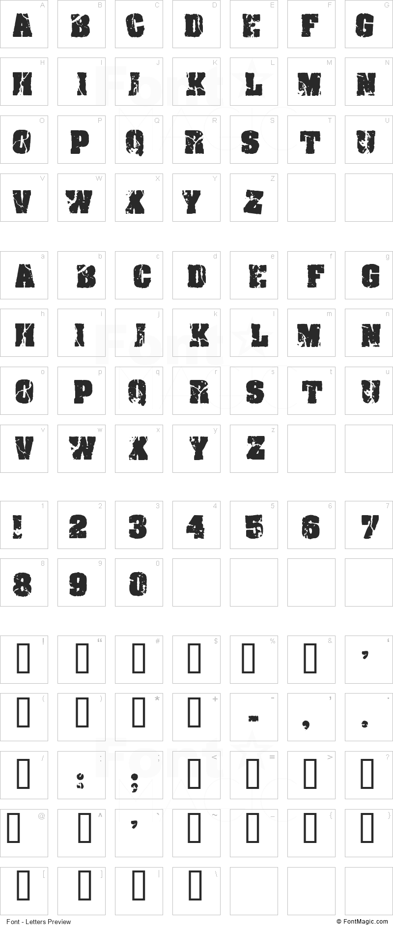 CF Crack and Bold Font - All Latters Preview Chart